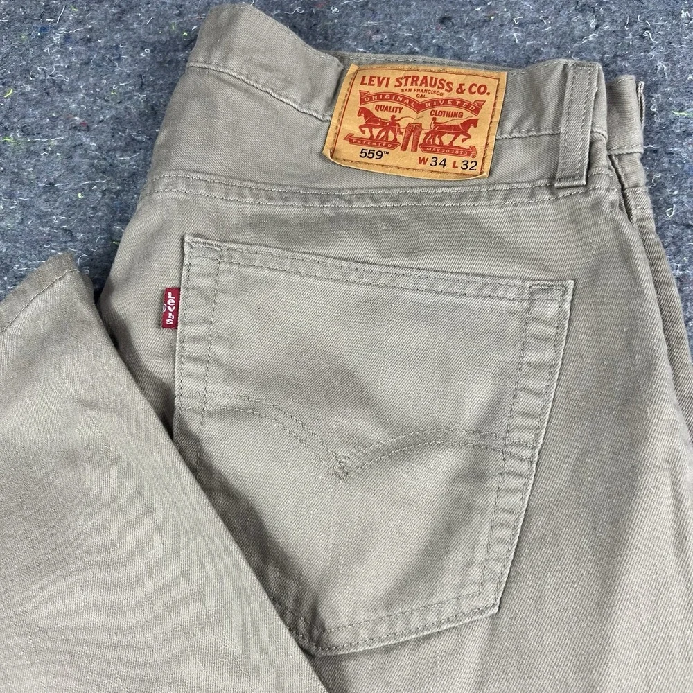 Levi's 559 Men's Jeans 34x32 Beige Relaxed Straight Denim Casual Used
